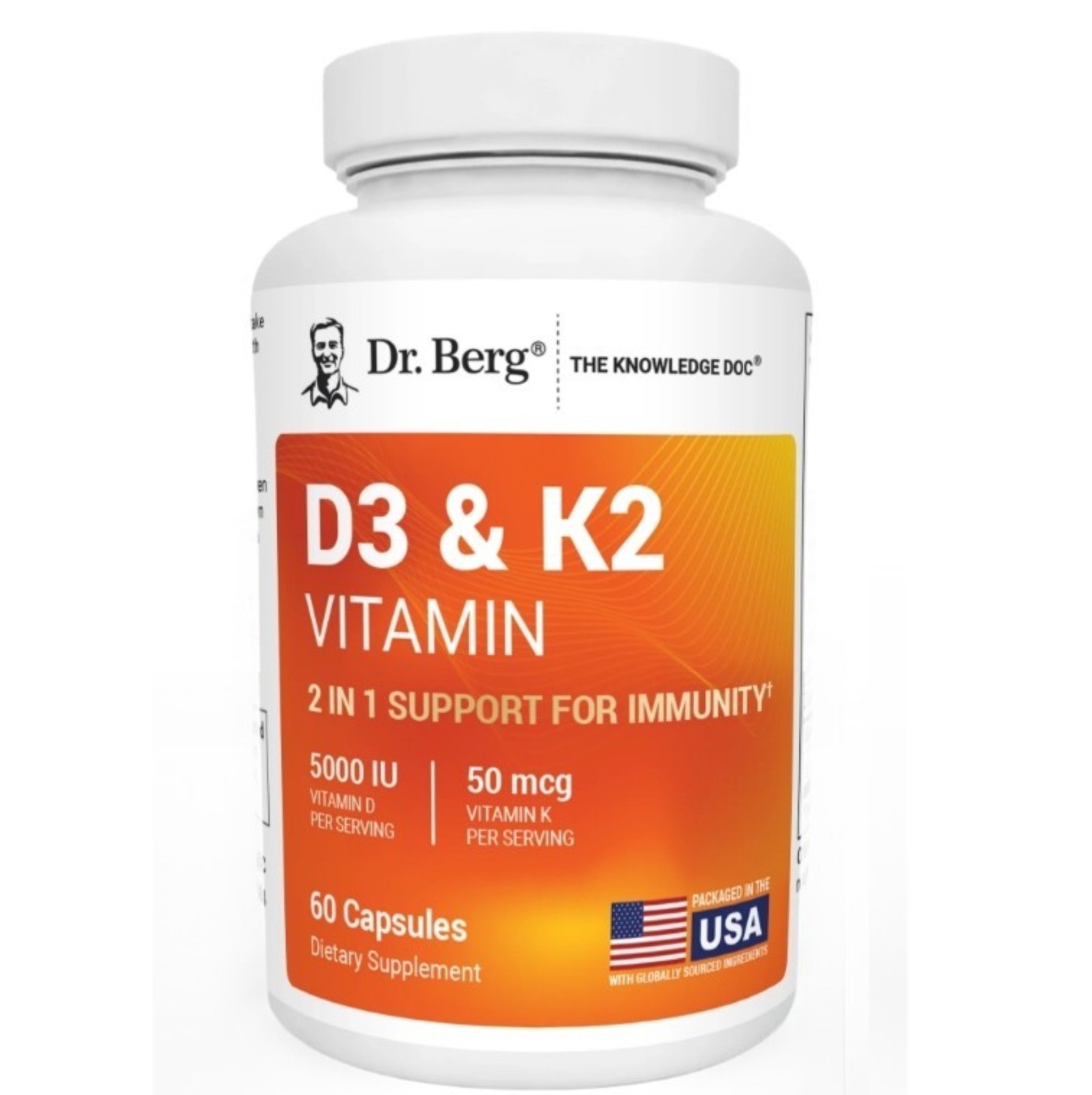 Dr. Berg’s D3 & K2 Vitamin, 5000 IU, 50 mcg per serving, 60 Capsules