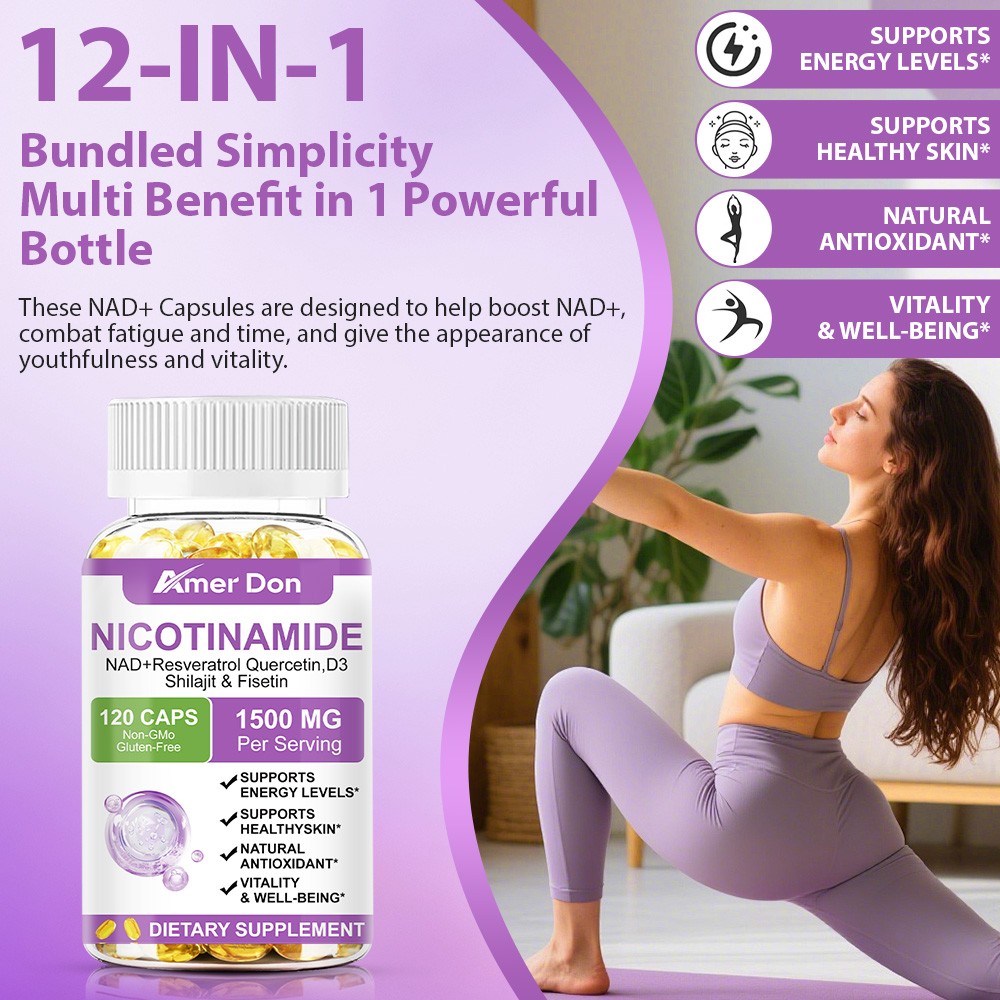 Nicotinamide Resveratrol Capsules 1500MG, Anti-aging NAD Supplement 120 Capsules