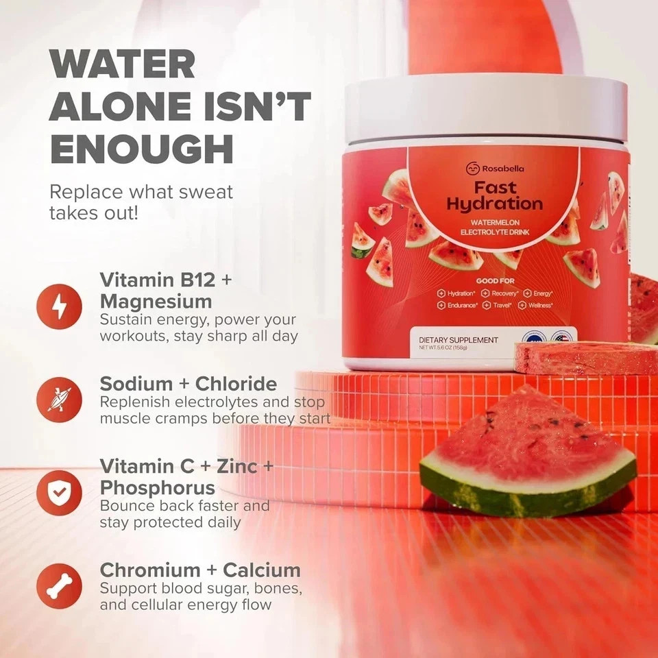 Watermelon Rosabella Electrolyte Drink Powder For Fast Hydration Drink 5.6oz