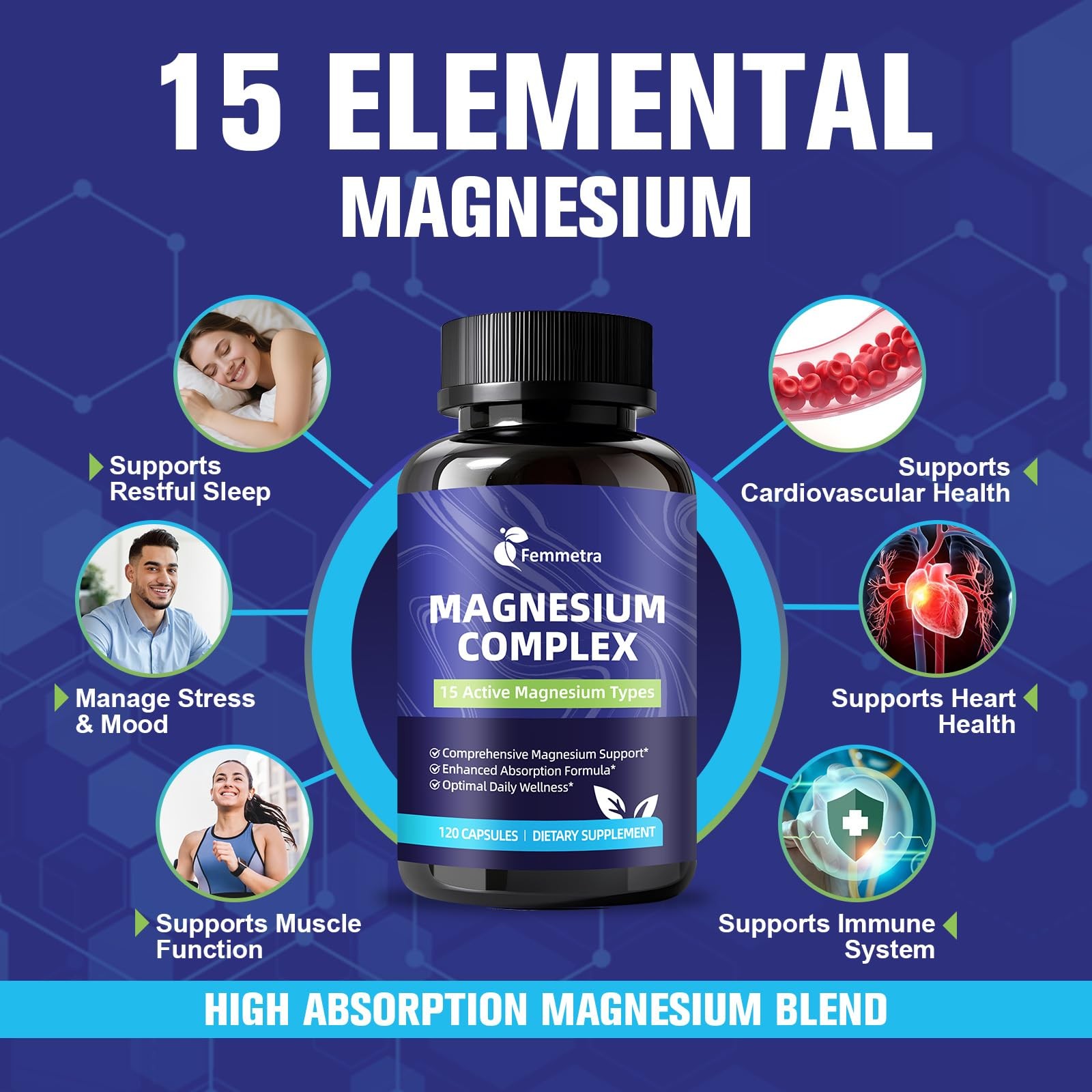 Magnesium Complex for Women Men 1350mg 15 in 1 Pure 120 Count (Pack of 2)