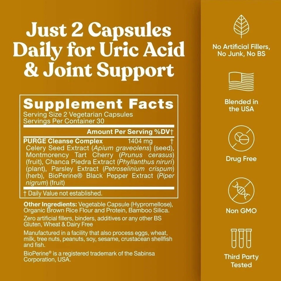 Eu Natural Purge Uric Acid Flush – Eat & Drink 60 Count (Pack of 2) Clear NEW US