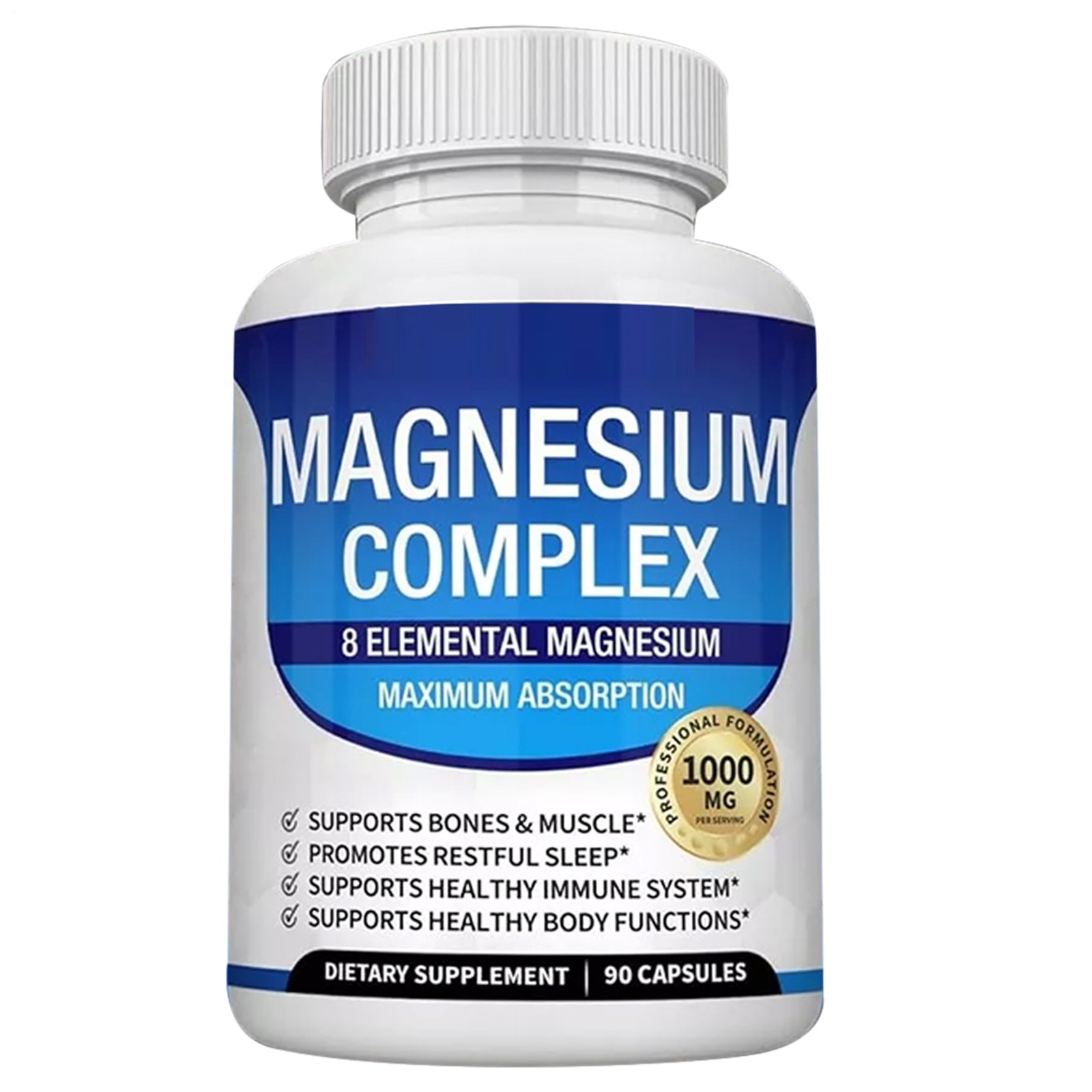 90 Count Magnesium Glycinate Complex Capsules, 1000mg Daily Mineral Wellness