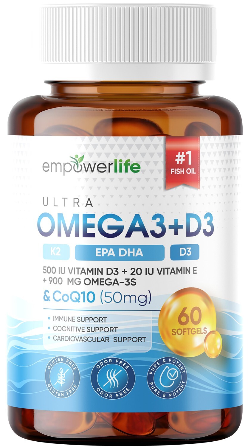 EmpowerLife Omega-3 + D3 Ultra Supplement, Omega-3s, D3, CoQ10