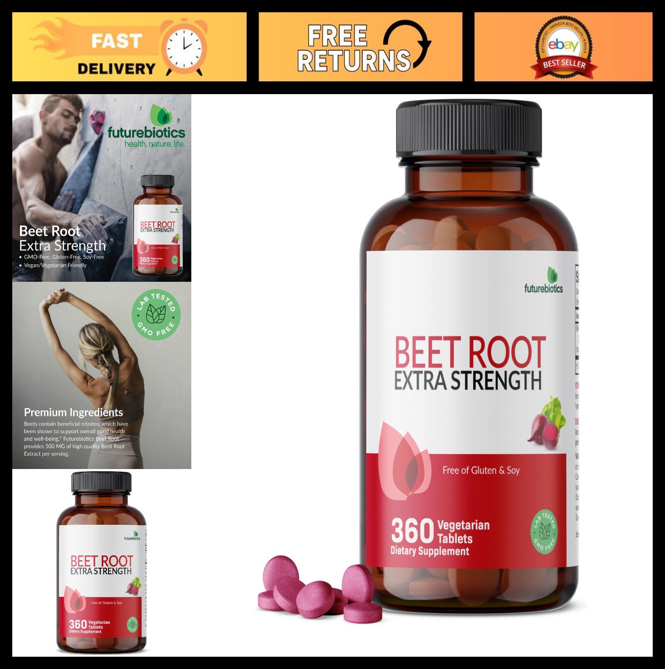 Extra Strength Beet Root Supplement, Non-GMO, 360 Veggie Tablets for Energy Boos