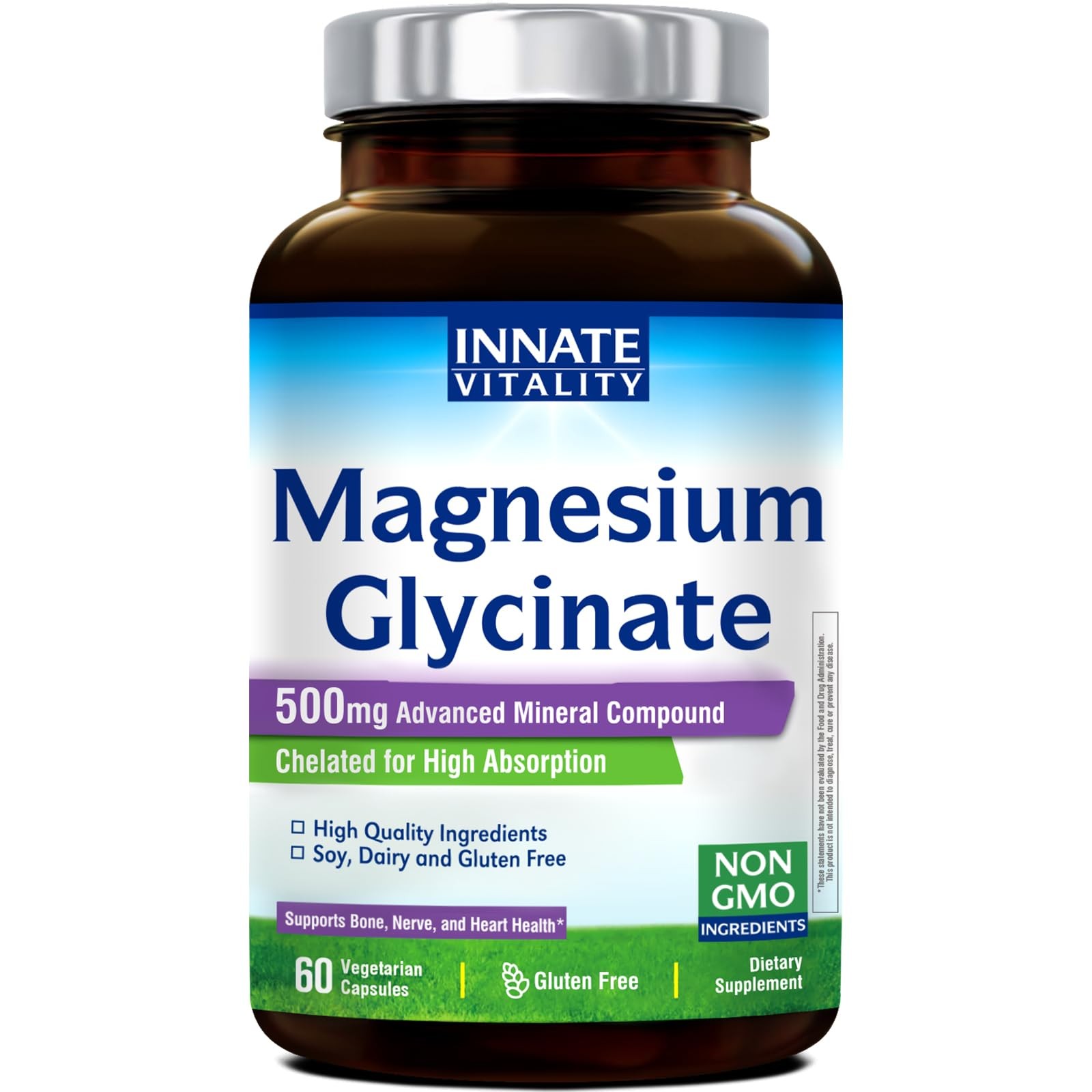 Magnesium Glycinate 500mg High Absorption Elemental Magnesium 60 Vegan Capsules