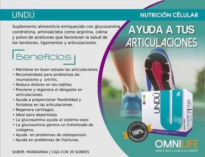 UNDU OMNILIFE HUESOS, SISTEMA OSEO ,CARTILAGO Tangerine Flavor Free Shipping.