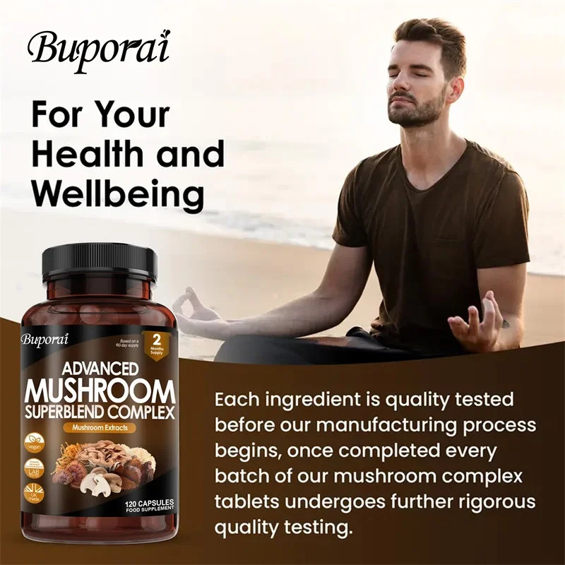 Mushroom Super Blend Complex 120pcs,Enhances Memory & Concentration,Brain Health