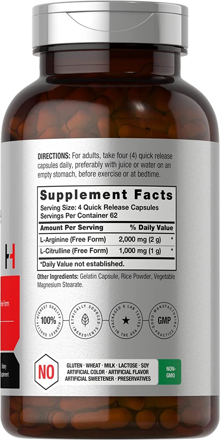 L-Arginine L-Citrulline Complex | 3000mg | 250 Capsules | Non-GMO | by Horbaach