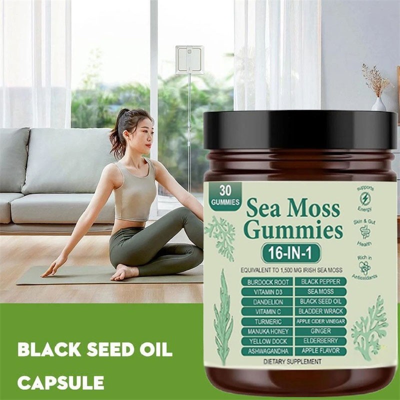 16 in 1 Sea Organic Moss Gummy | Irishmoss Extract 6000Mg | Green Apple Flavor.