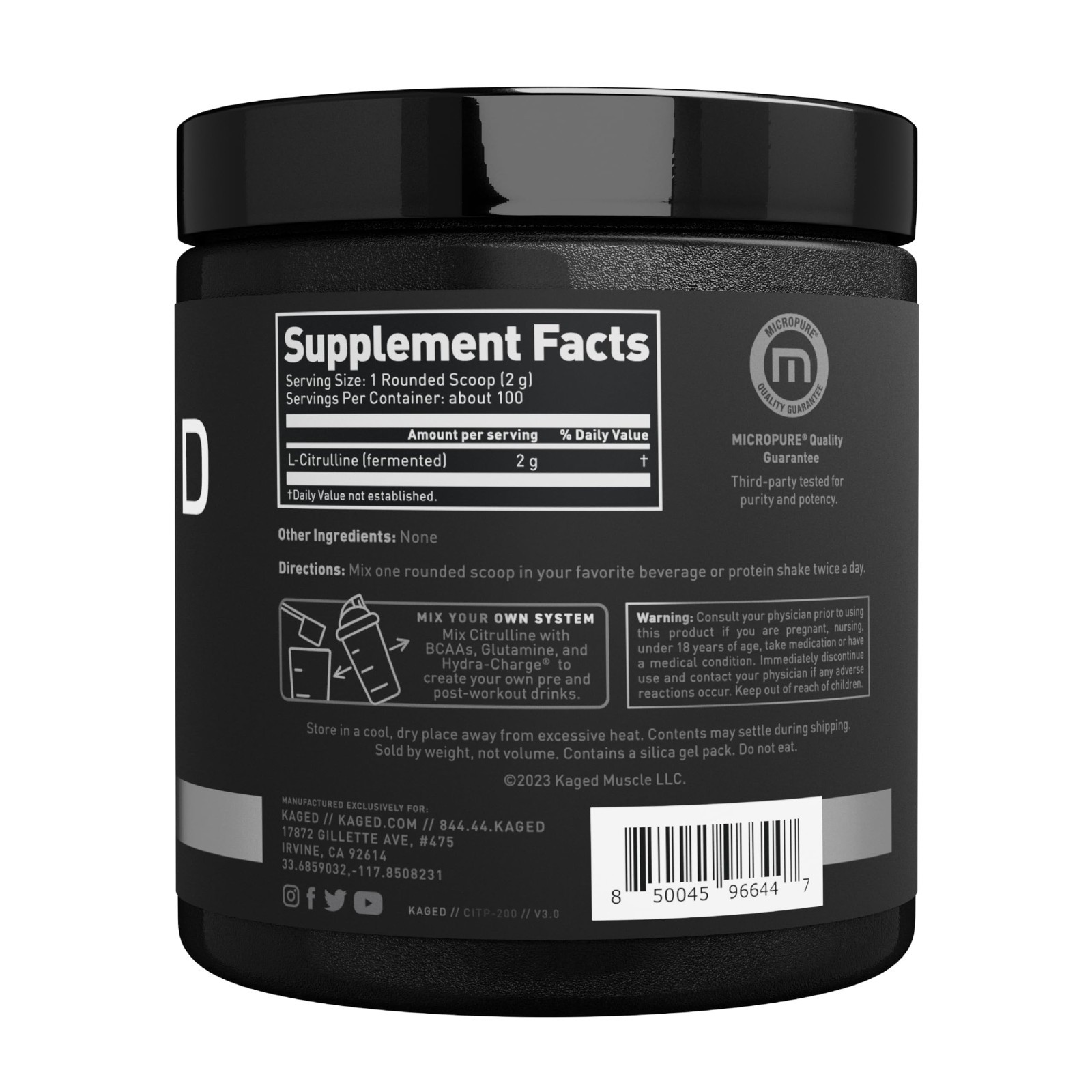 Unflavored L-Citrulline Powder | Nitric Oxide Booster | Enhanced Muscle Pumps |