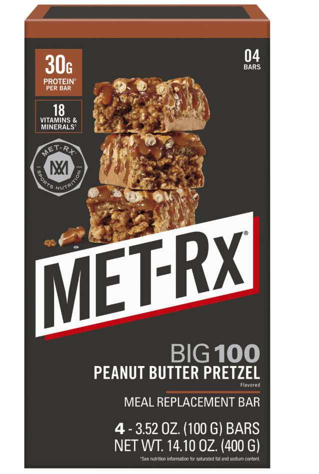 (3 pack) MET-Rx Big 100 High Protein Meal Replacement Bars, Peanut Butter Pretze