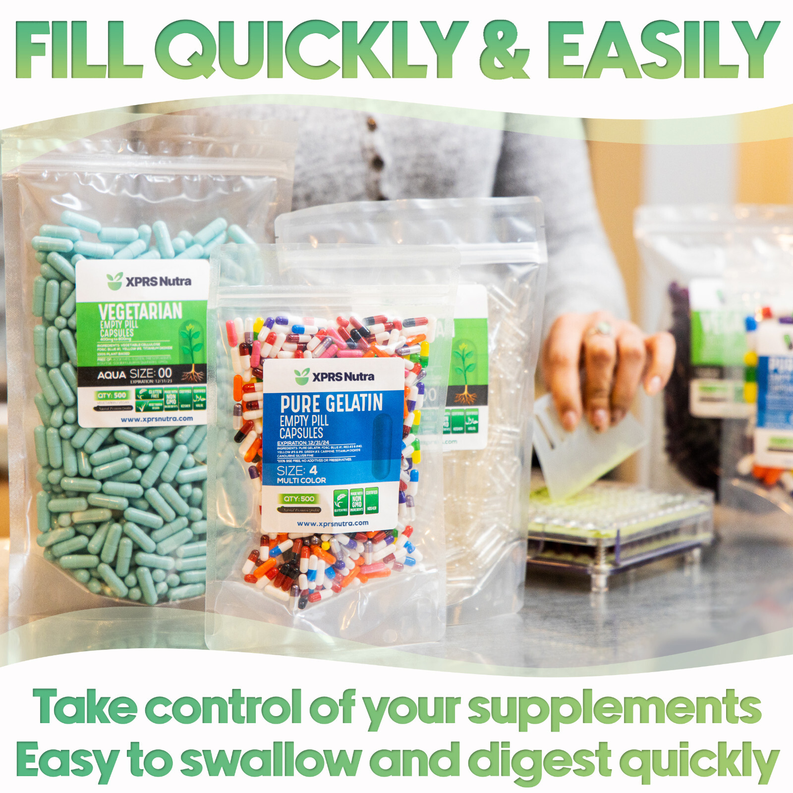 Size 4 Blue/White Empty Vegan Capsules Kosher Pill Vegetable Veggie Veg Caps