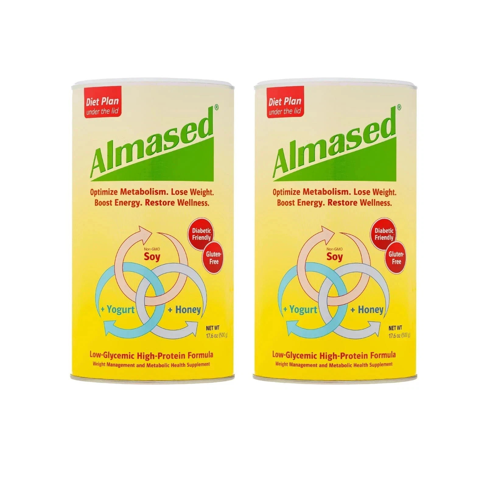 Almased High Protein Supplement, Weight Loss Shake Original 17.6 oz Each (Pack 2