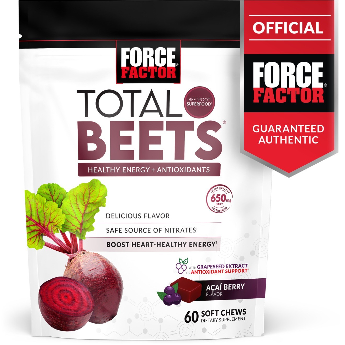 Force Factor Total Beets Concentrated Beet Root Circulation Chews Soft Support