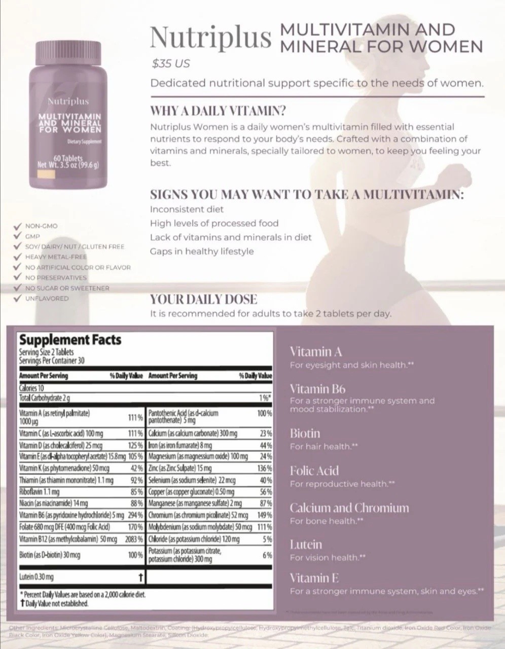 Nutriplus Multivitamin Mineral Tablets for Women 60ct Non-GMO Gluten-Free 3.6oz