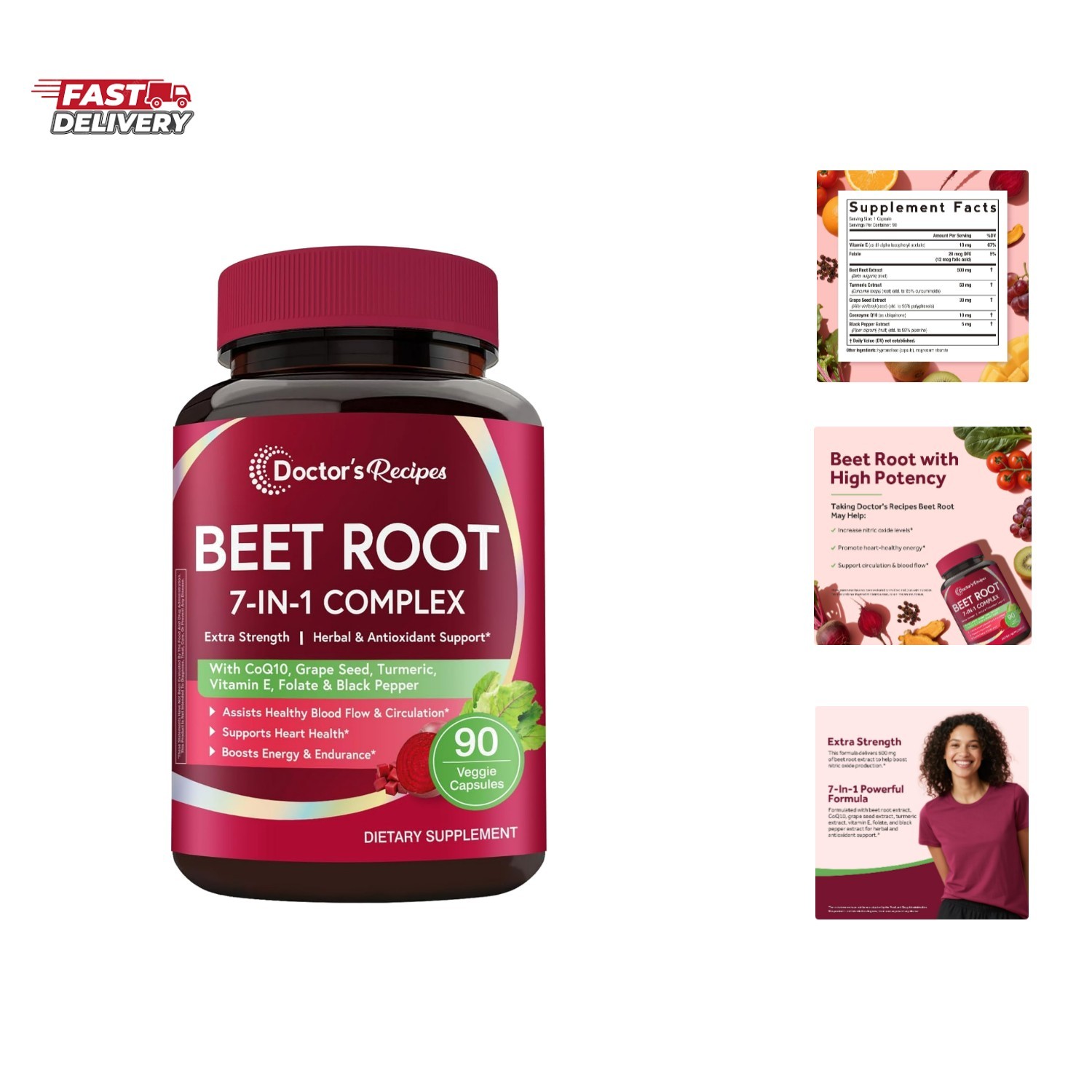Beet Root Capsules, Beet Root Extract with Grape Seed, CoQ10, Turmeric, Black…