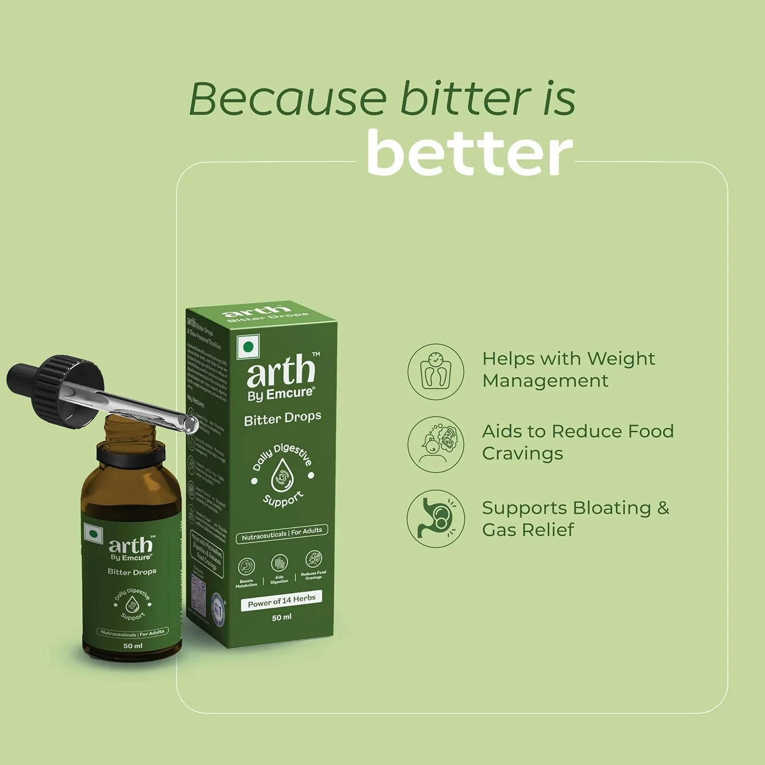 Arth Bitter Drops Weight Management Supplement – 15 Days Pack | Reduces Cravings