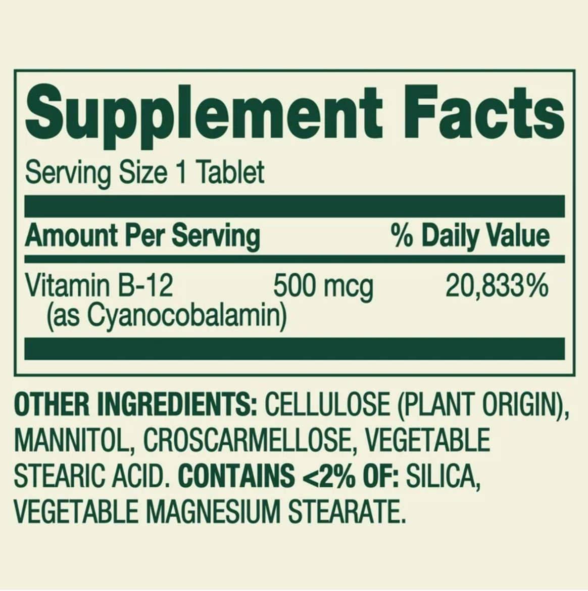 Vitamin B12 500 mcg Spring Valley 100 Tablets Energy Metabolism Support.;