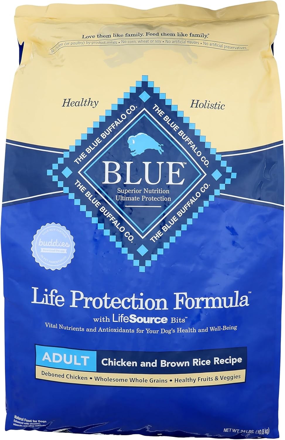 Blue Buffalo Adult Dry Dog Food,Chicken and Brown Rice,24 Lbs Bag