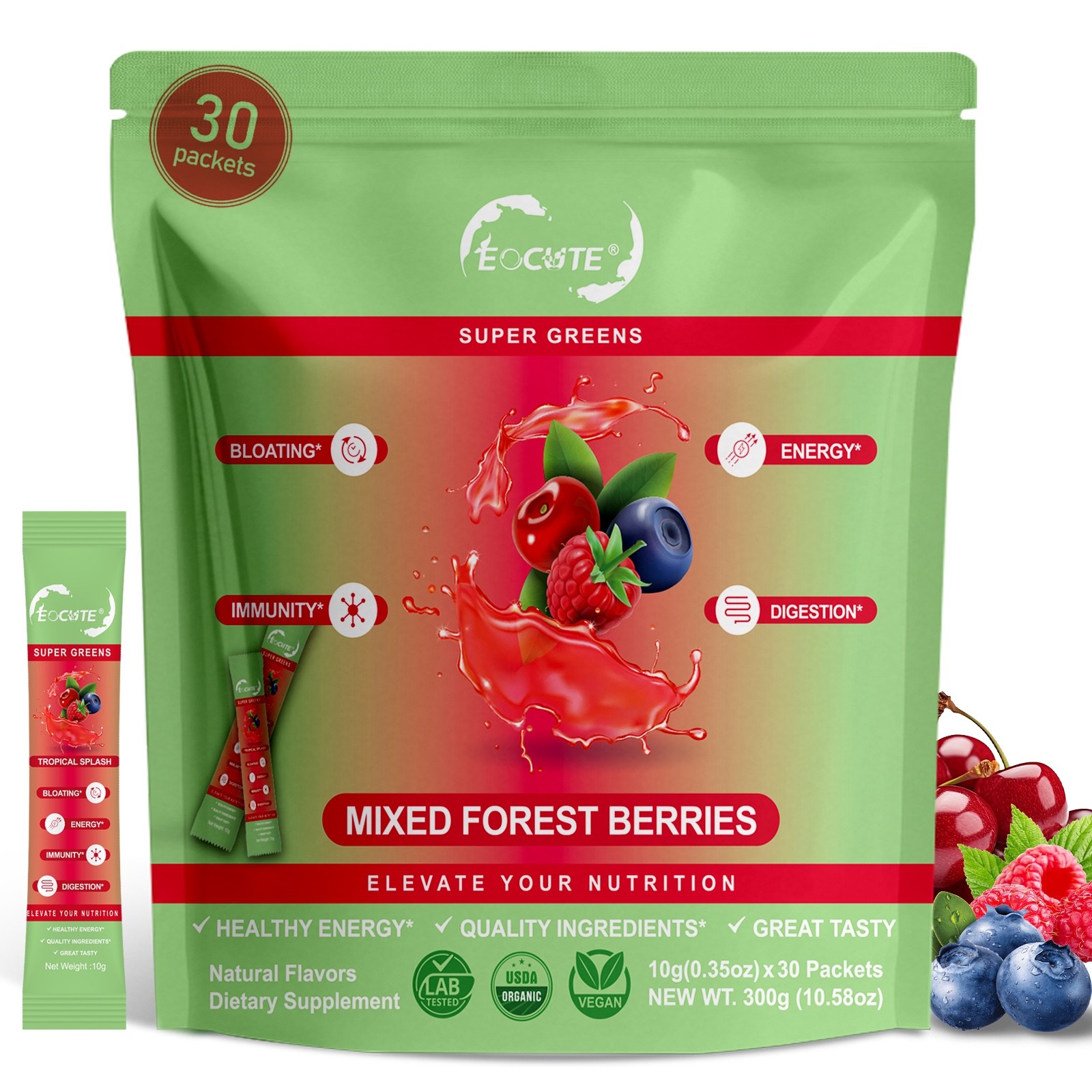 Super Greens Powder Reduce Bloat Digestive Health & More 3 flavors-30 packets