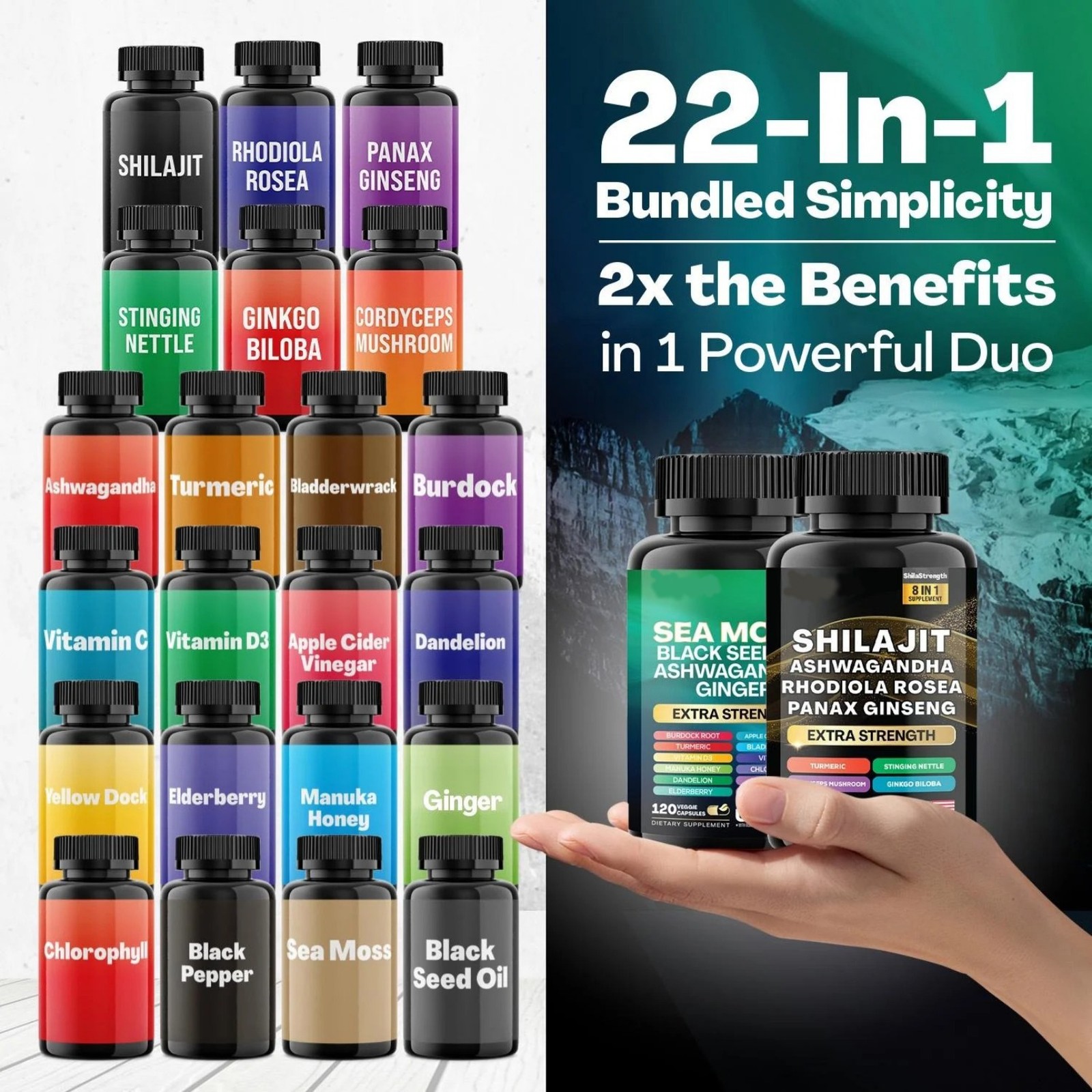 2 Pack 60Caps Sea Moss & Shilajit – 19445mg 15250mg Ashwagandha & Panax Ginseng
