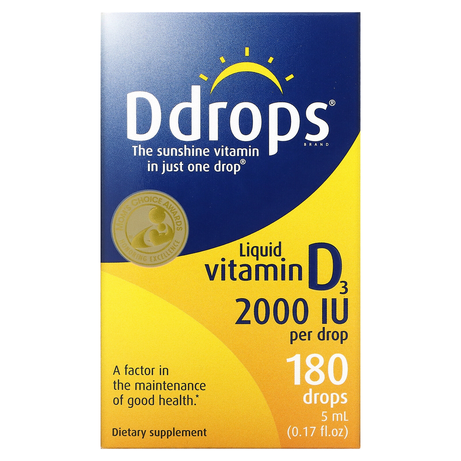 Ddrops Liquid Vitamin D3 2000 IU 0 17 fl oz 5 ml Preservative-Free, Wheat-Free,