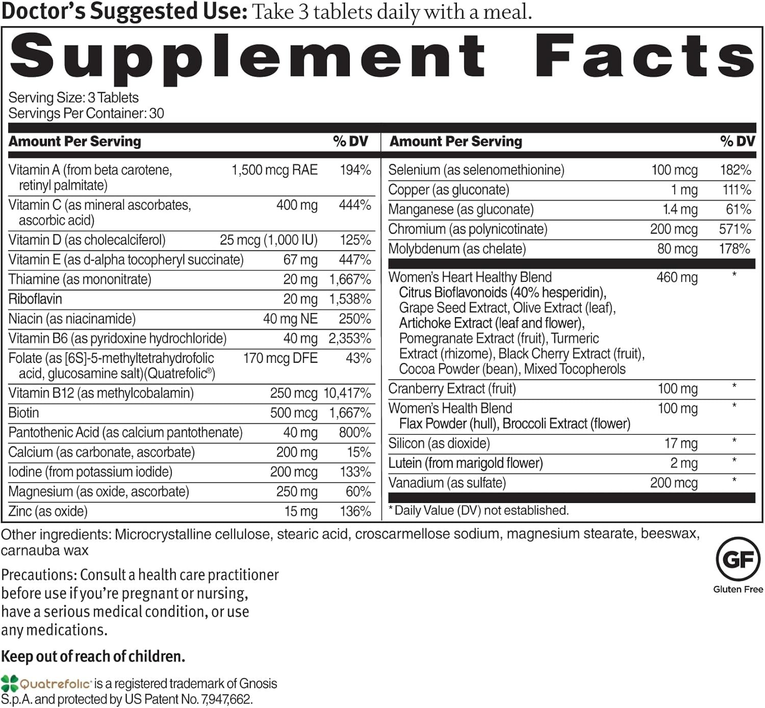 Dr. Sinatra Heart Healthy Multivitamin for Women w/Vitamin D 1000 IU,A,B12,C,E,B