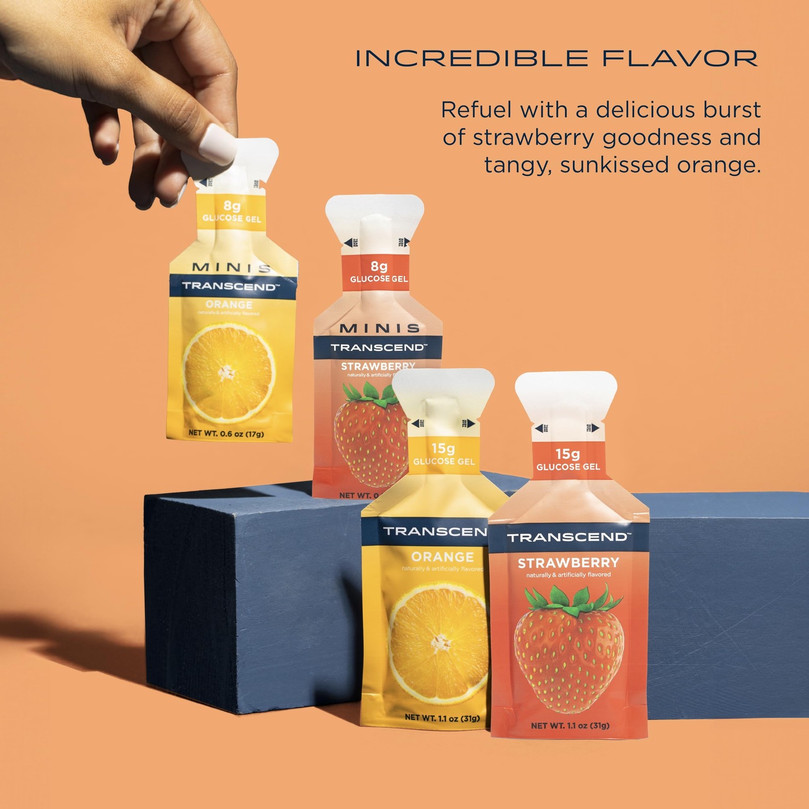 Transcend Foods Strawberry + Orange Gels (1.1 oz, Pack of 100) Fast-Acting Ca…