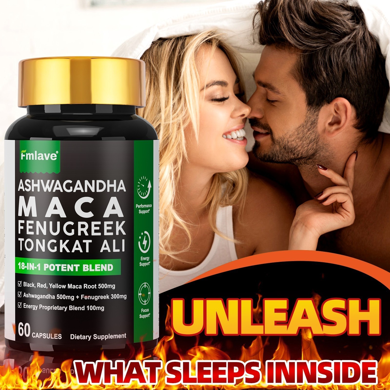 Maca Ashwagandha Panax Ginseng 60 Capsules Supports Desire Stamina Performance