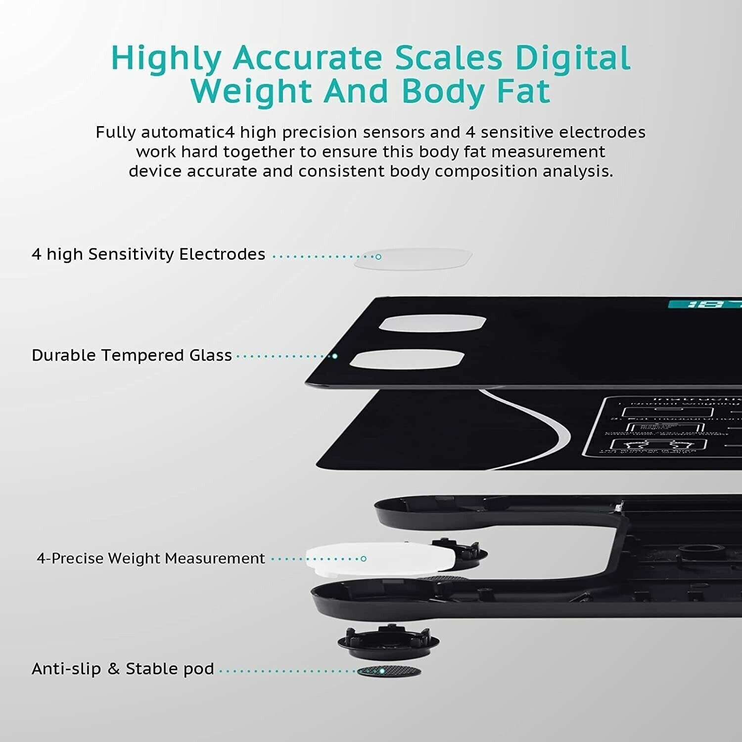 Smart Scale For Body Weight BMI Bluetooth Body Fat Scale Digital Bathroom Scale