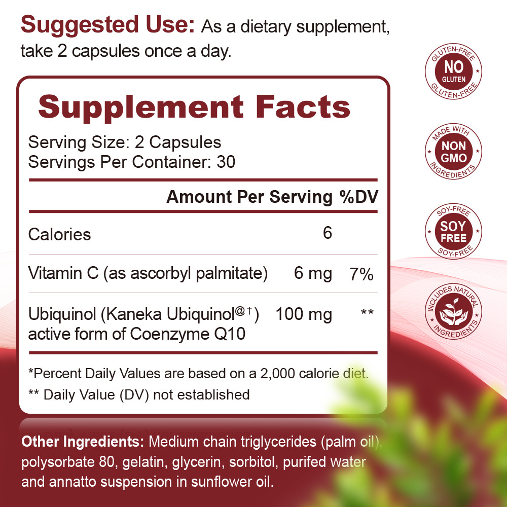 Ubiquinol CoQ10 Coenzyme Q-10 200mg 60 Count Softgels Heat Health Support