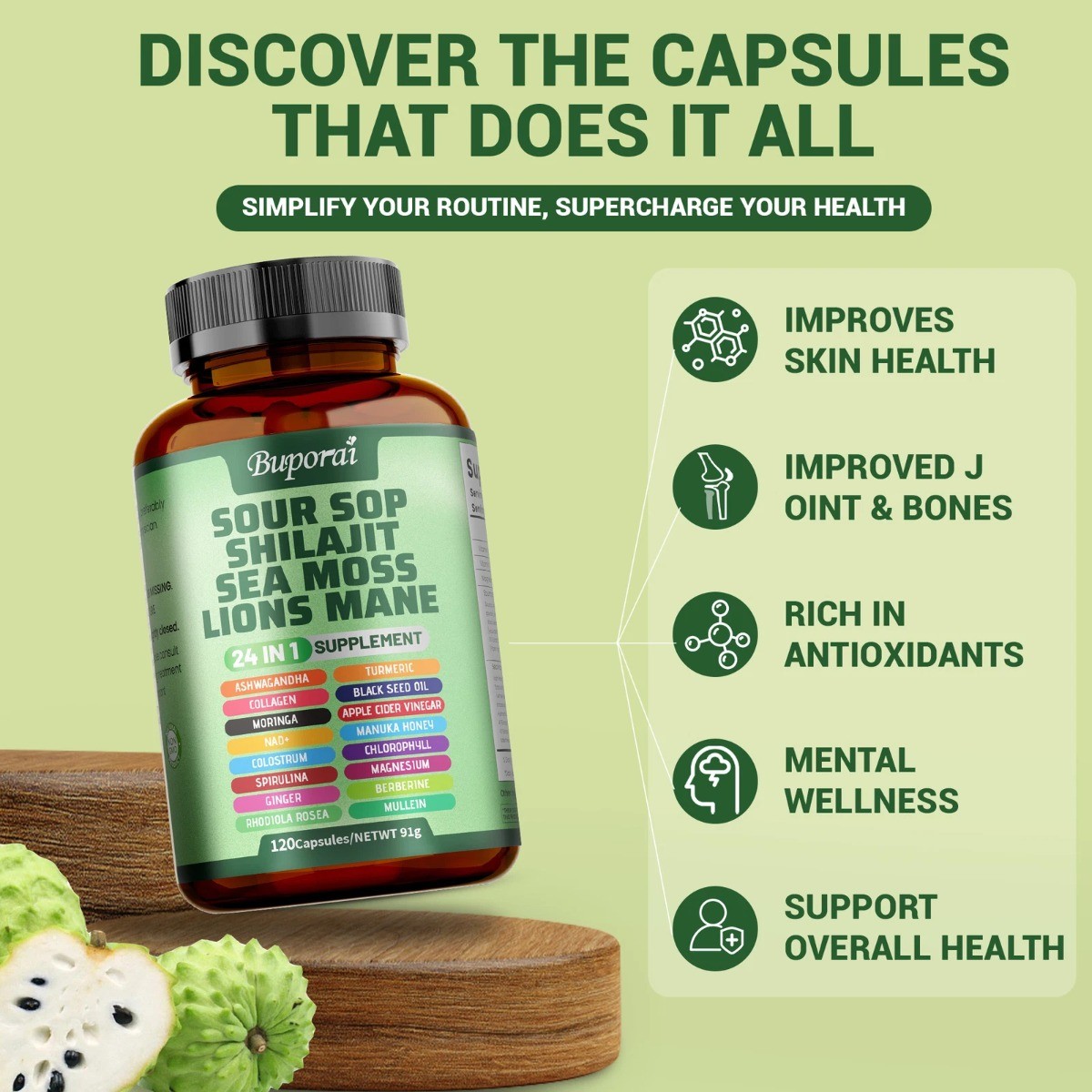Soursop Dietary Supplement 24-in-1 | Supports Skin, Joint & Bone Health