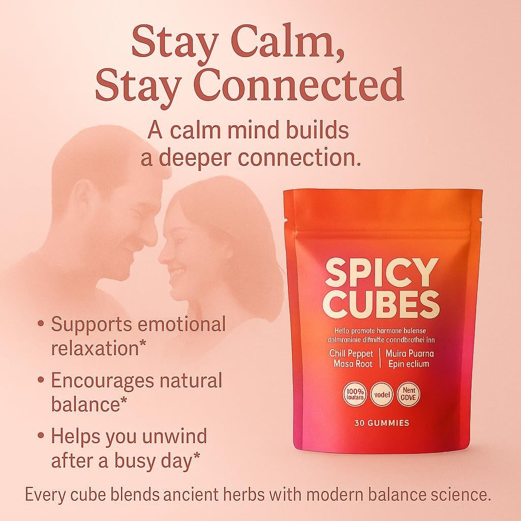Spicy Cubes Hot Peach Gummies with Chili, Maca Root Vegan 30 Count