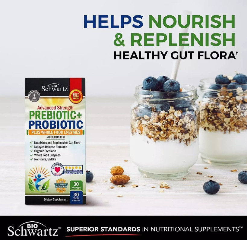 BioSchwartz Prebiotics and Probiotic with Whole Food Enzymes 30ct