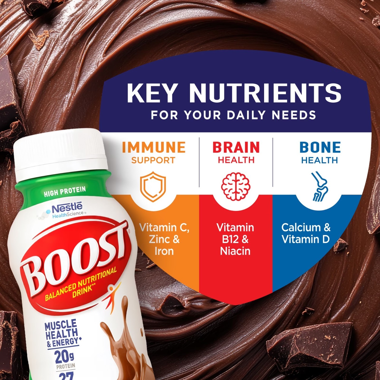 BOOST 20g High Protein Nutritional Drink Shakes, Rich Chocolate,8 fl oz, 24 Pack