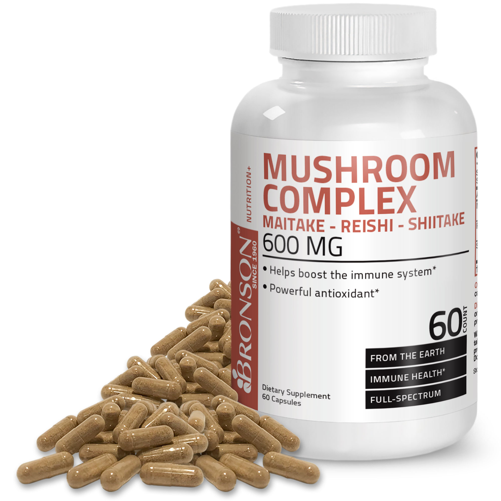 Bronson Mushroom Complex, Maitake-Reishi-Shitake 600mg, 60 Capsules