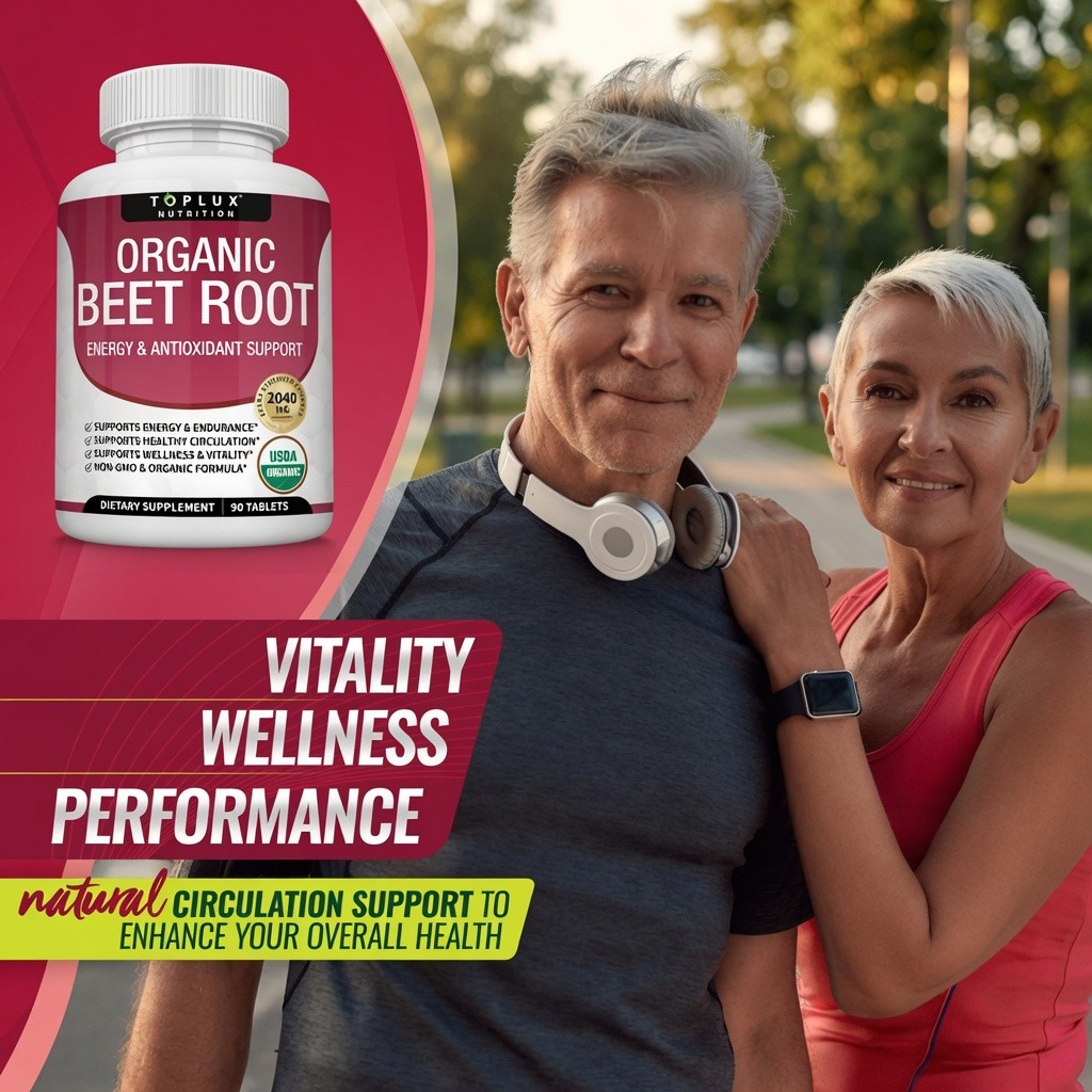 Toplux Organic Beet Root 2040mg Black Pepper Energy Endurance 90ct