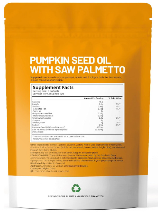 Pumpkin Seed Oil 1000mg with Saw Palmetto 300 Softgels Prostate Health