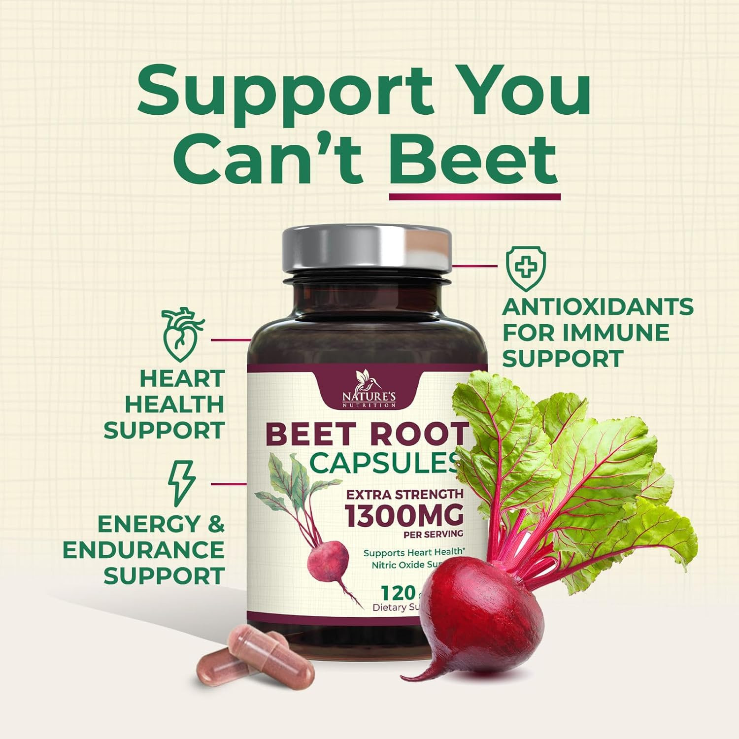 Beet Root Capsules 1300Mg – Extra Strength Red Beetroot Powder Supplement – Supp