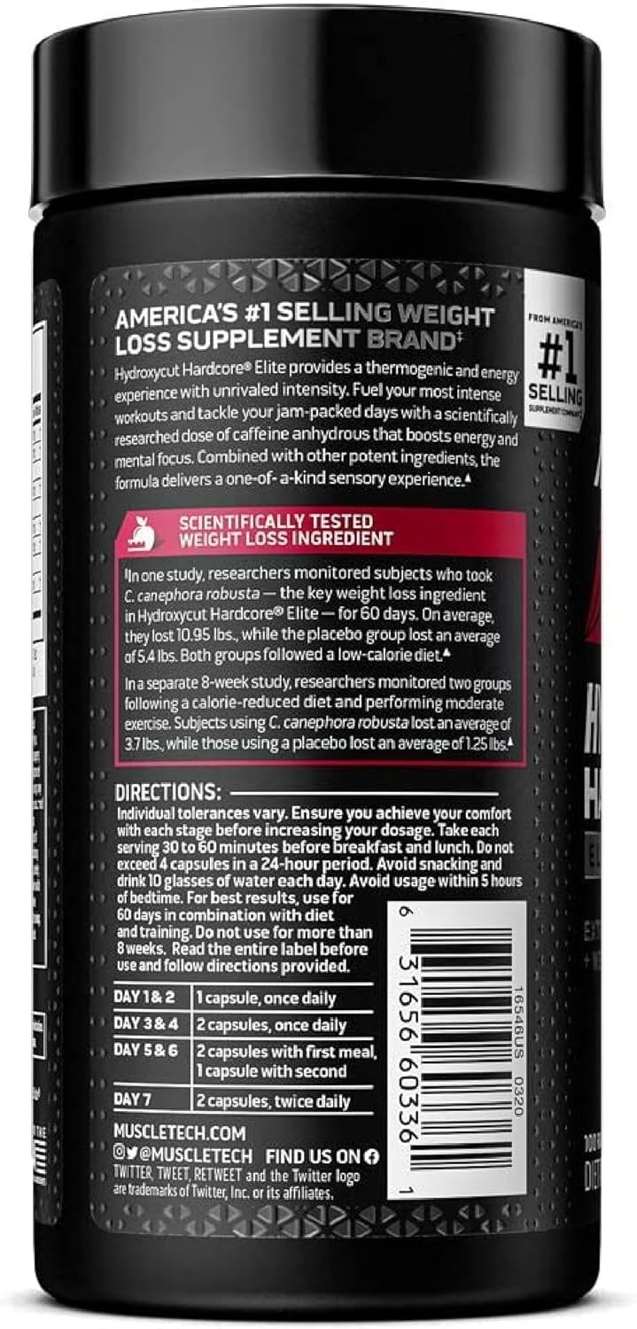 MuscleTech Hydroxycut Hardcore Elite 100 Capsules Each (Pack of 4)