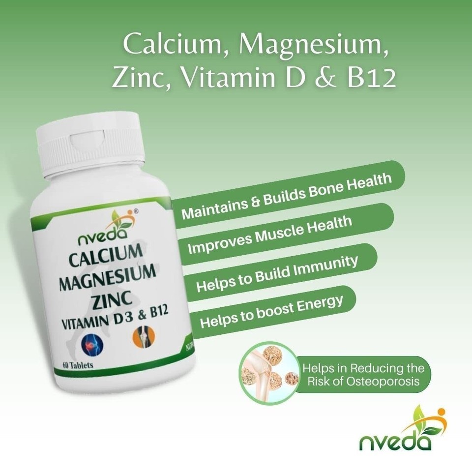2 X Nveda Calcium Supplement 1,000 mg with Vitamin D & Magnesium & Zinc 60 Tabs