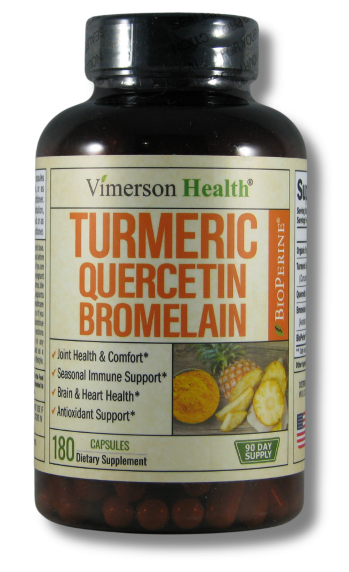 Quercetin with Bromelain Turmeric Curcumin Supplement Triple Action 180 Capsules