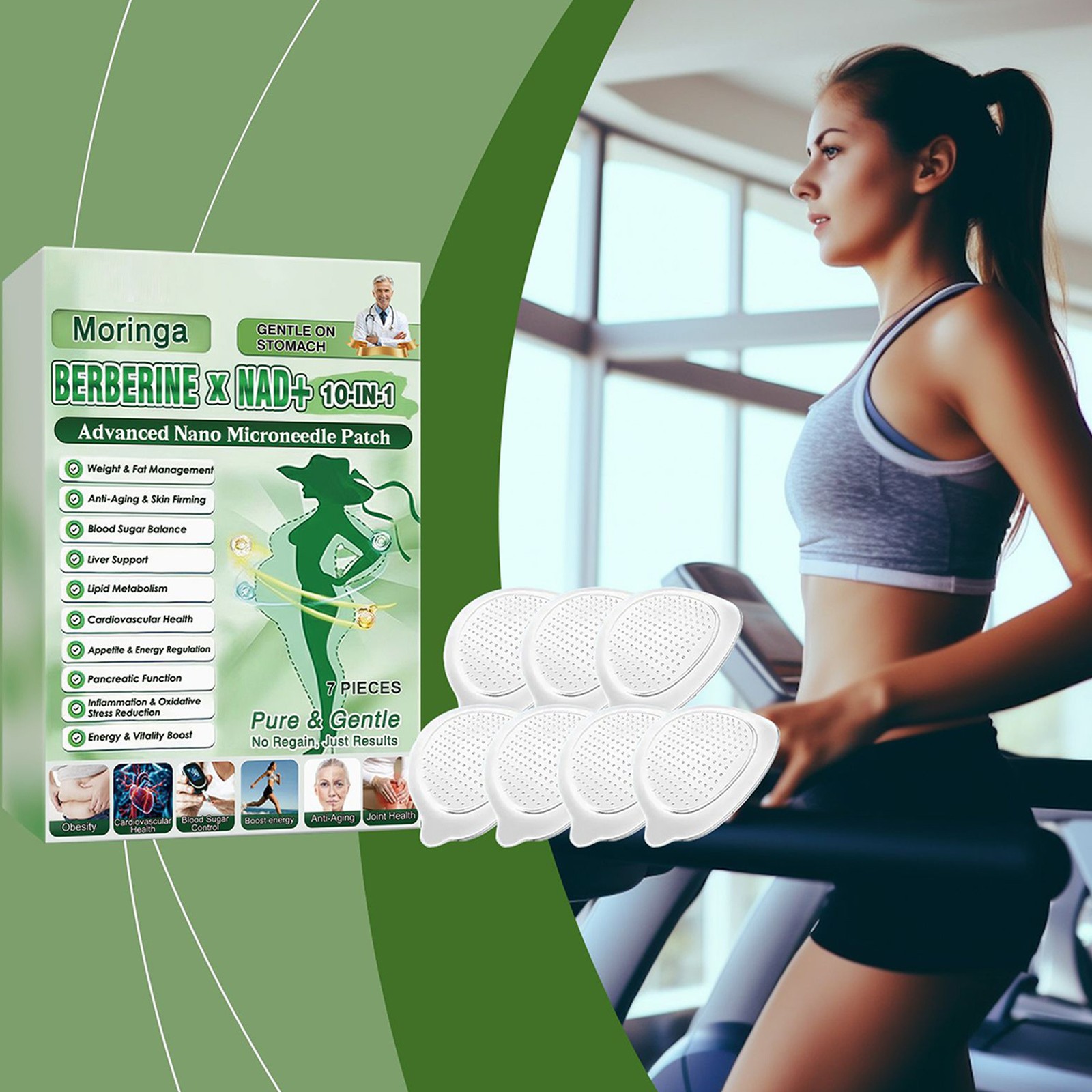 10-IN-1 Advanced Moringa Berberine Nano Microneedle Fat Burner Patch 7pcs Box