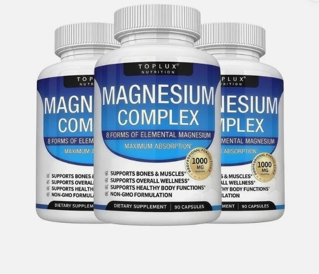 3Pack Toplux Nutrition Magnesium Complex 1000mg Supports 8 Elemental Magnesium-+