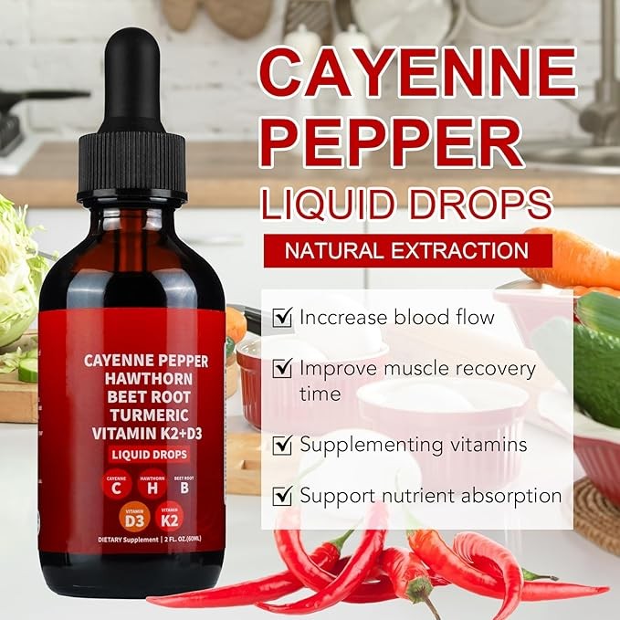 Cayenne Pepper Hawthorn Beet Root Turmeric Vitamin K2+D3 Drops Supplements 60ml