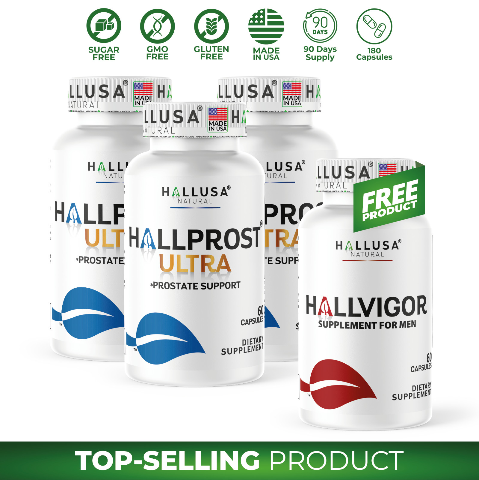 HALLPROST ULTRA 180 ct + Free HALLVIGOR 60 ct | Prostate Health Complex, 240 ct