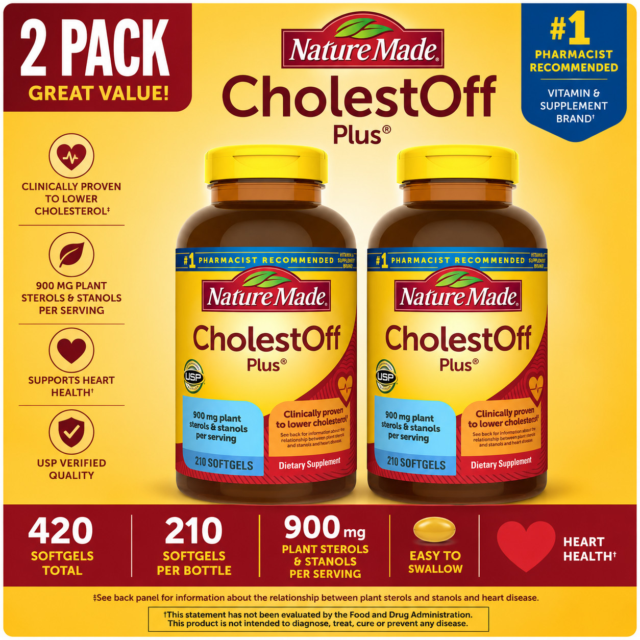 2-Pack Nature Made CholestOFF Plus, 210 Softgels