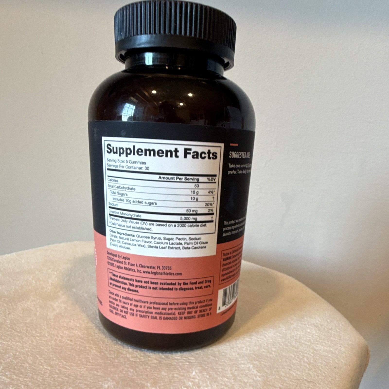 Legion Creatine Monohydrate Gummies Lemon Drop 150 Ct 30 Servings 5,000mg