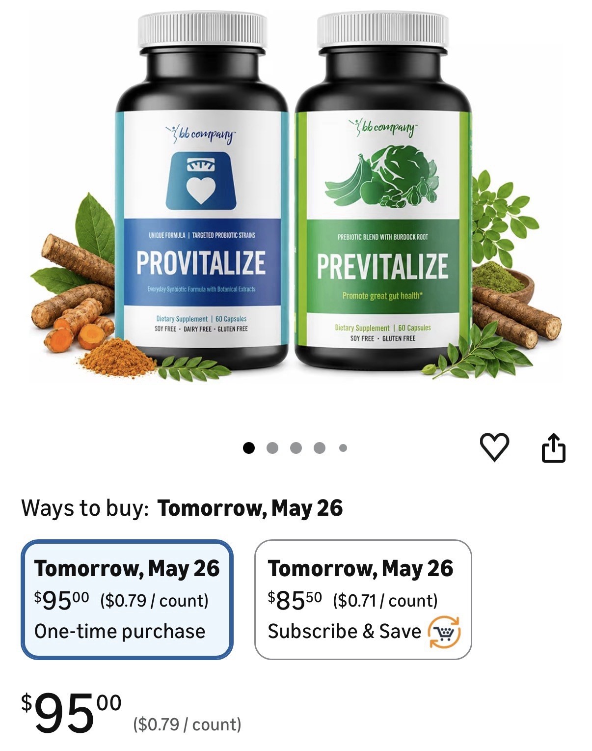 bb company Provitalize & Previtalize Probiotic Capsules 60 Soy/Dairy/Gluten-Free