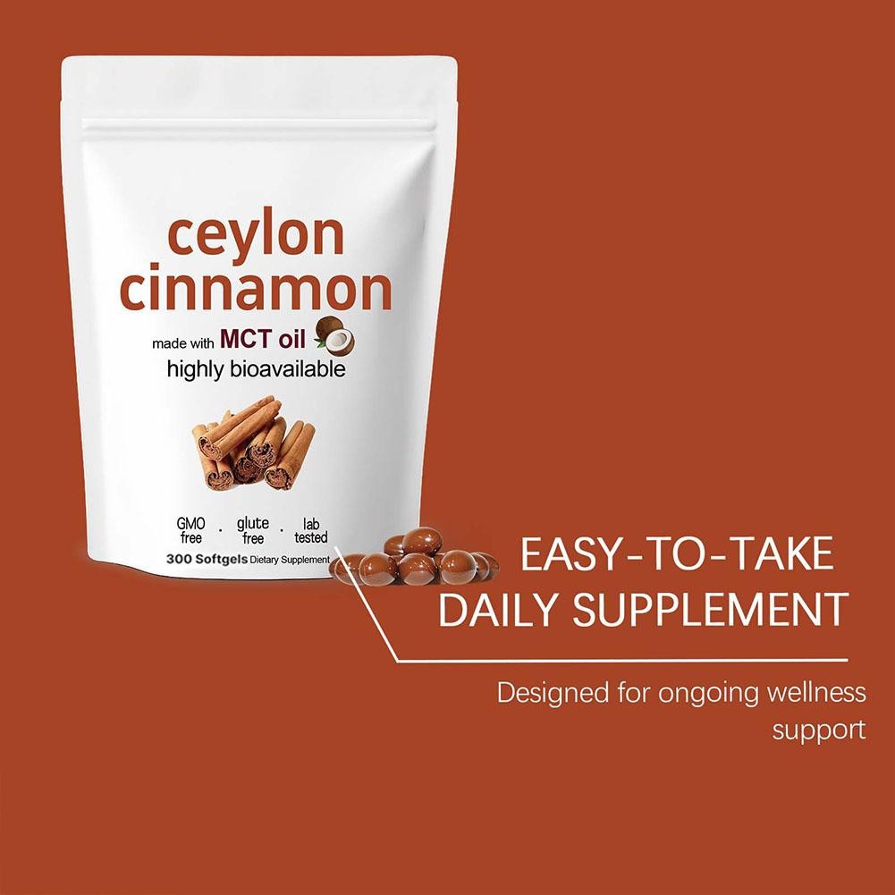 3X Ceylon Equivalent Cinnamon 7,200Mg |300Softgels with MCT Oil|HighlyBioavail`